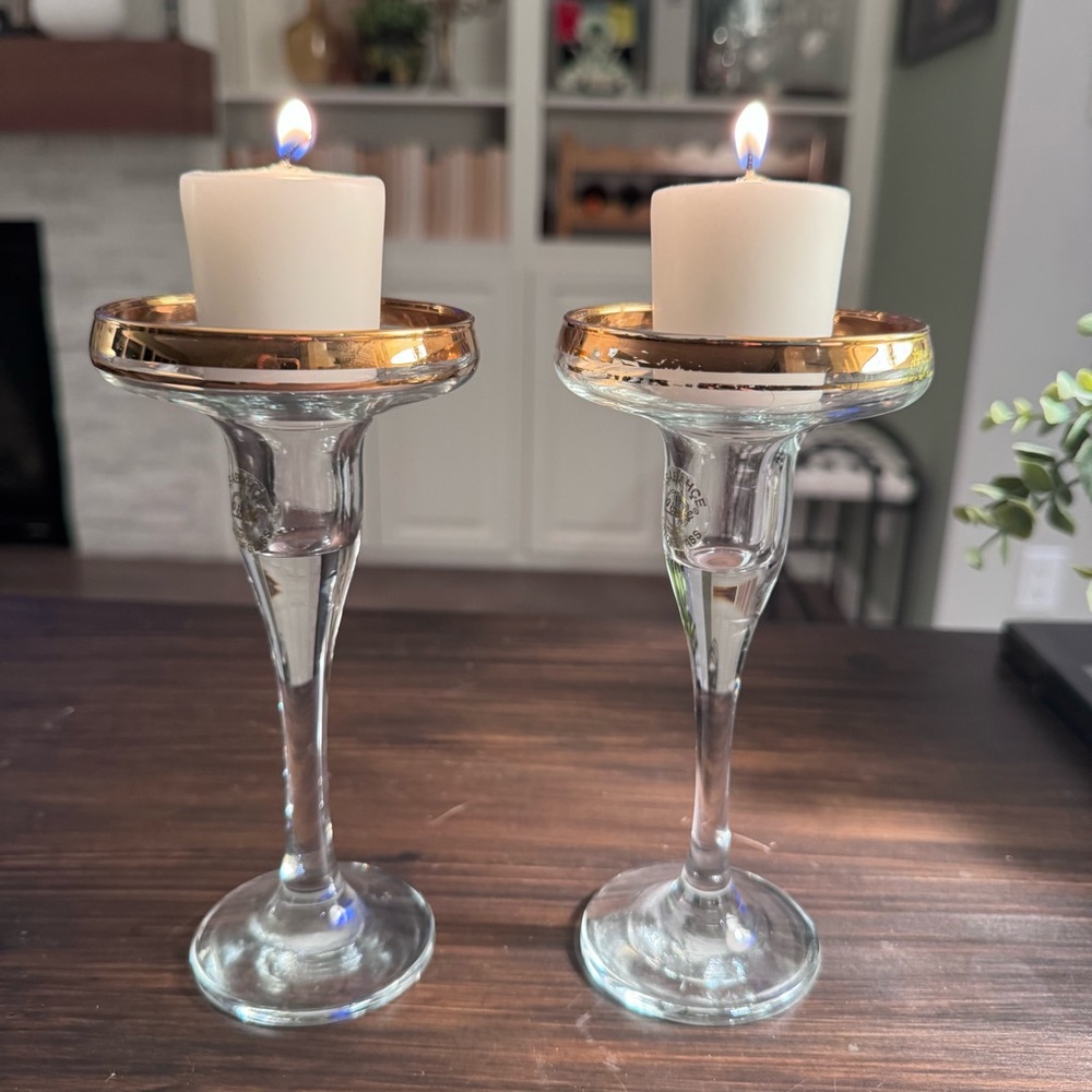 Vintage Candle Holders by Pasabace with Gold Rim